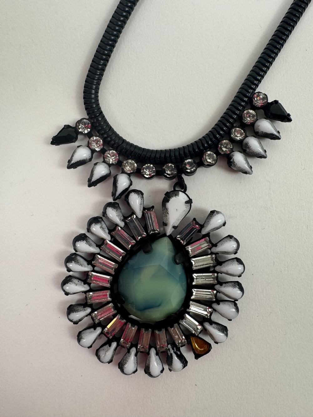 Doug Paulus Statement Necklace Green Cabochon Crystal Baguette